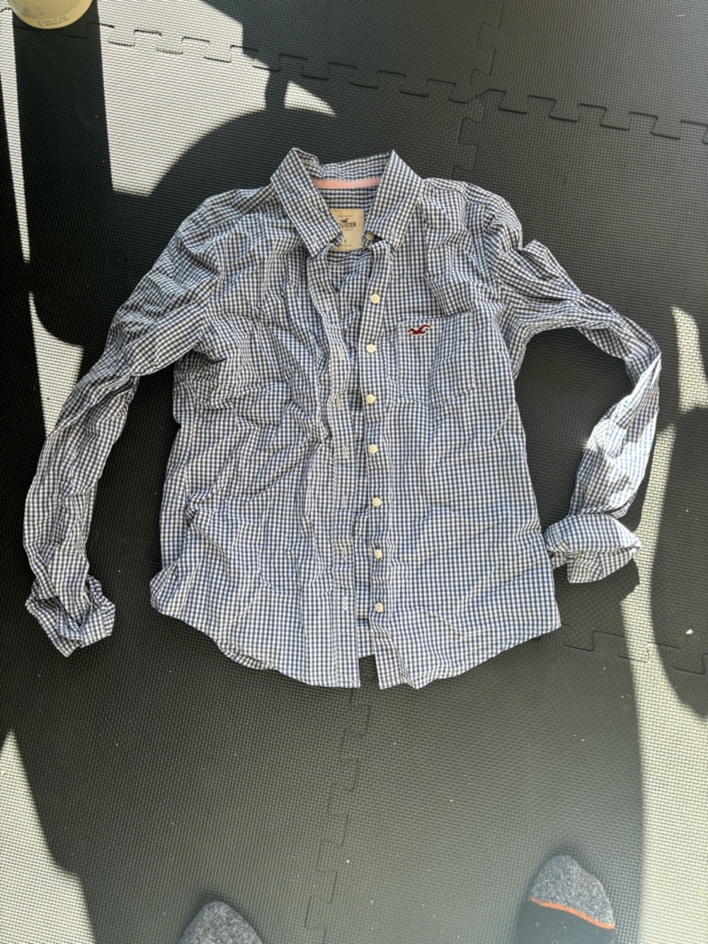 Hollister Blue and White Gingham Button-Down Shirt